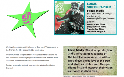 Best Raleigh Videographer-Indy Best of the Triangle 2014